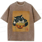kyoto lion cat eating ramen tee for gift