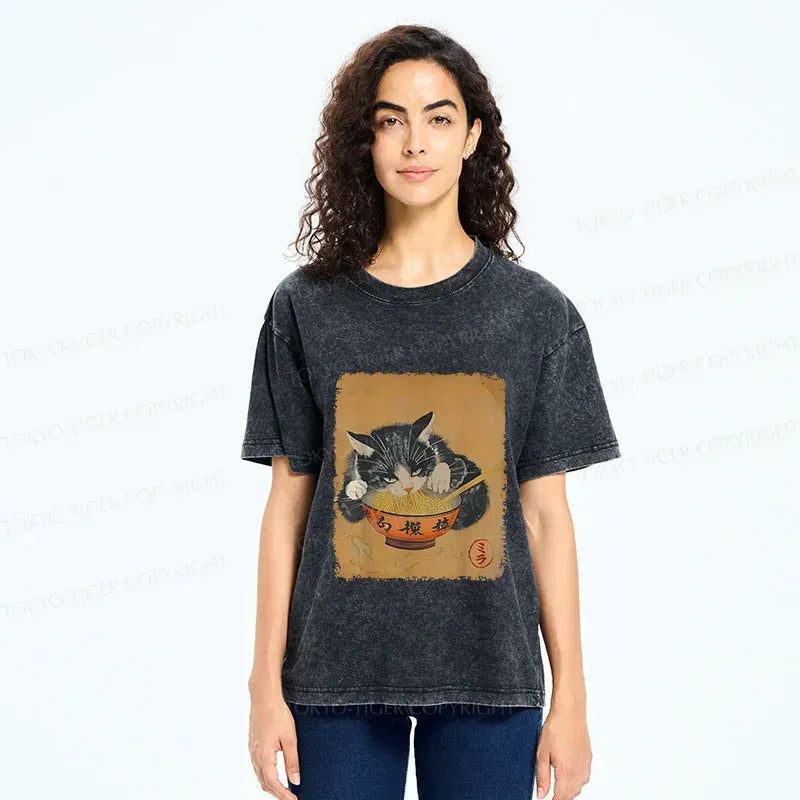 kyoto lion cat eating ramen tee for gift
