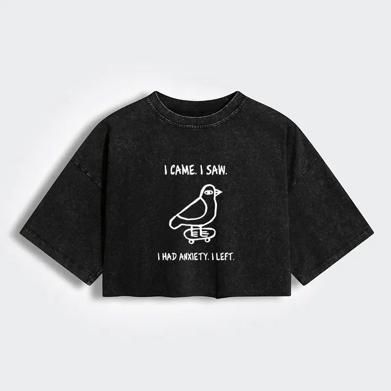 Kyoto-Lion Funny Meme Bird Just Needs A Break Women's Washed Crop T-Shirt