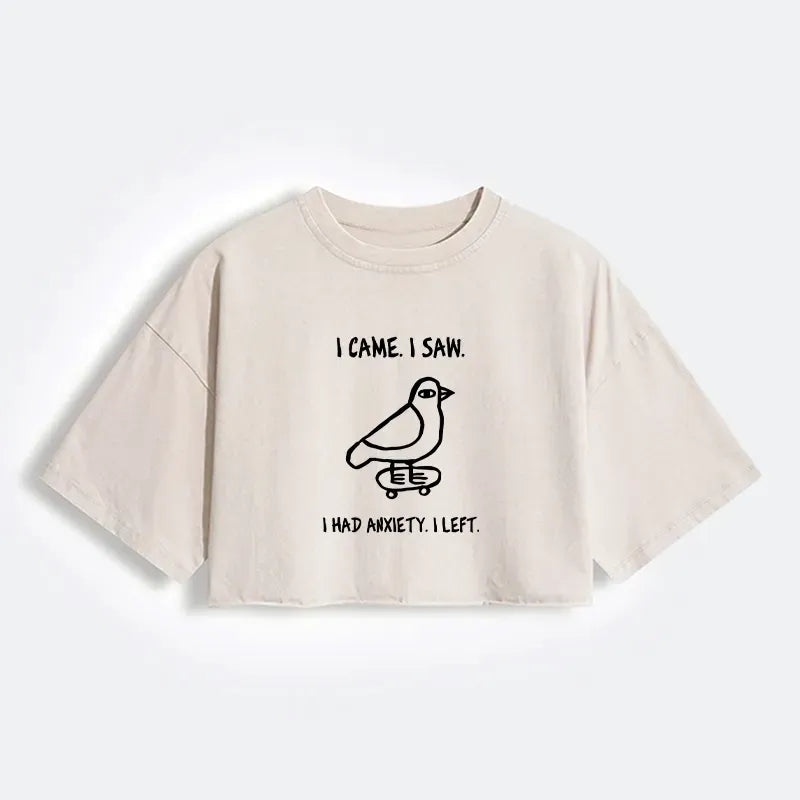 Kyoto-Lion Funny Meme Bird Just Needs A Break Women's Washed Crop T-Shirt