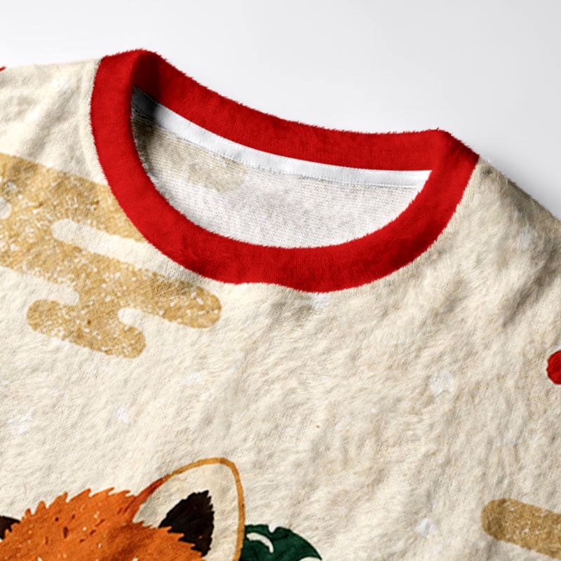 Kyoto-Lion Japanese Winter Raccoon Fuzzy Christmas Ugly Sweatshirt
