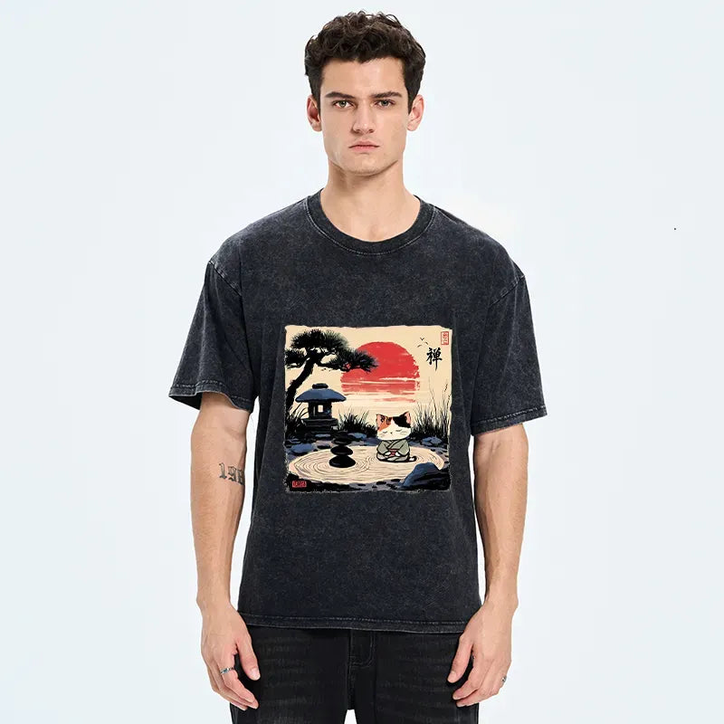 Kyoto-Lion Zen-like Scenery Washed T-Shirt