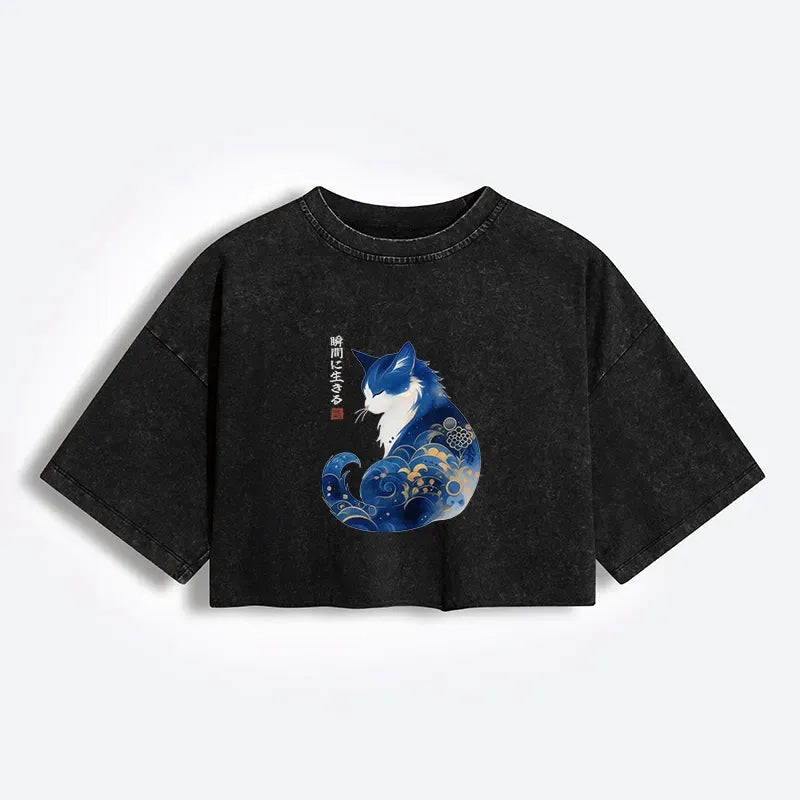 japanese vintage cat tee for women