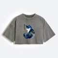 Kyoto-Lion Retro Zen Cat: Living the Present Women's Washed Crop T-Shirt