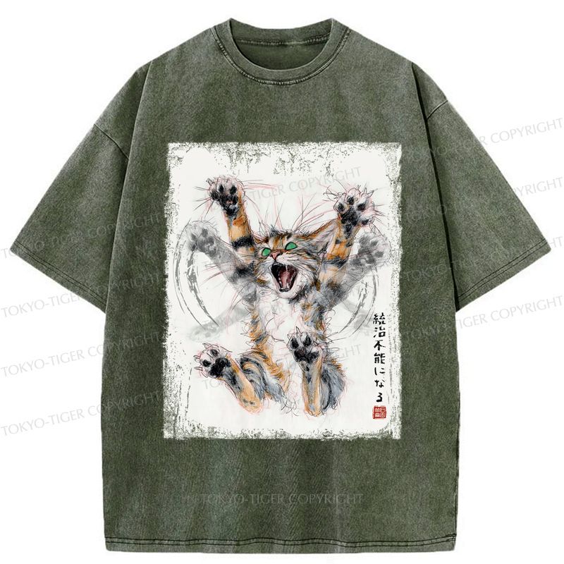 Washed Unisex Cat T-Shirt Daily Wear