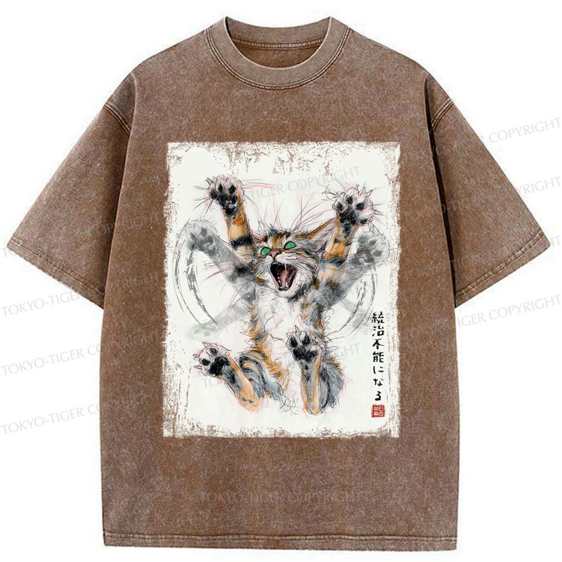 Washed Unisex Cat T-Shirt Daily Wear