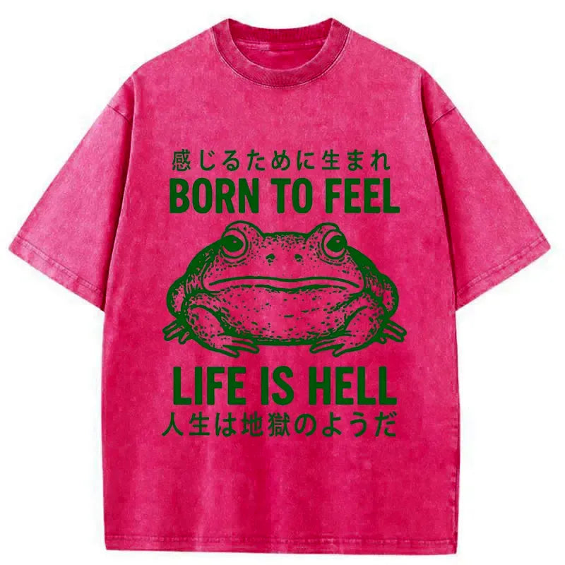Kyoto-Lion Life Is Hell Funny Frog Washed T-Shirt