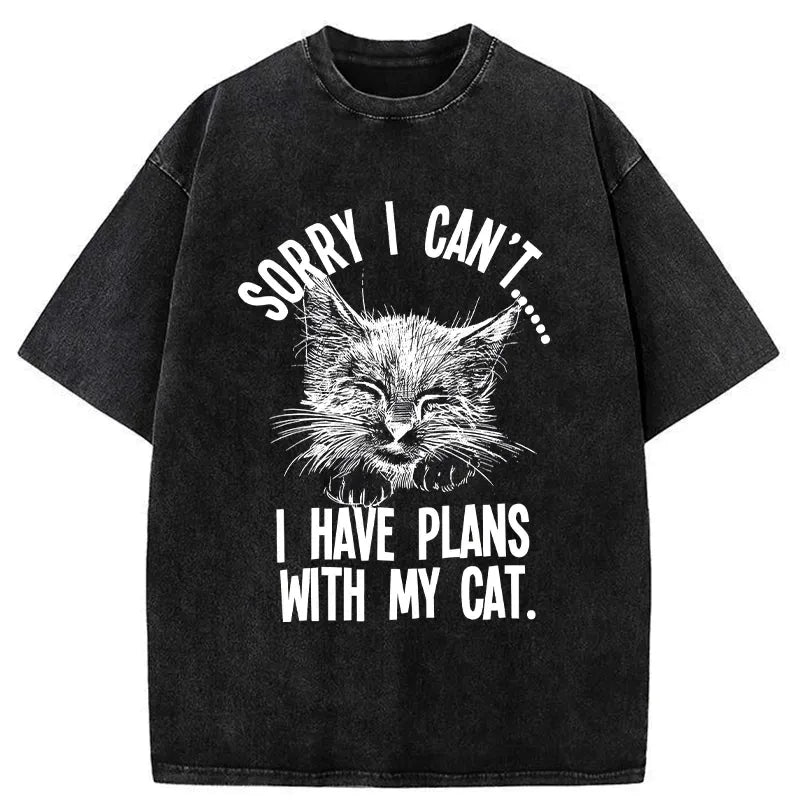Washed cotton cat tee for casual style