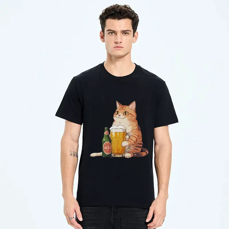 Casual Beer Cat Shirt On Sale