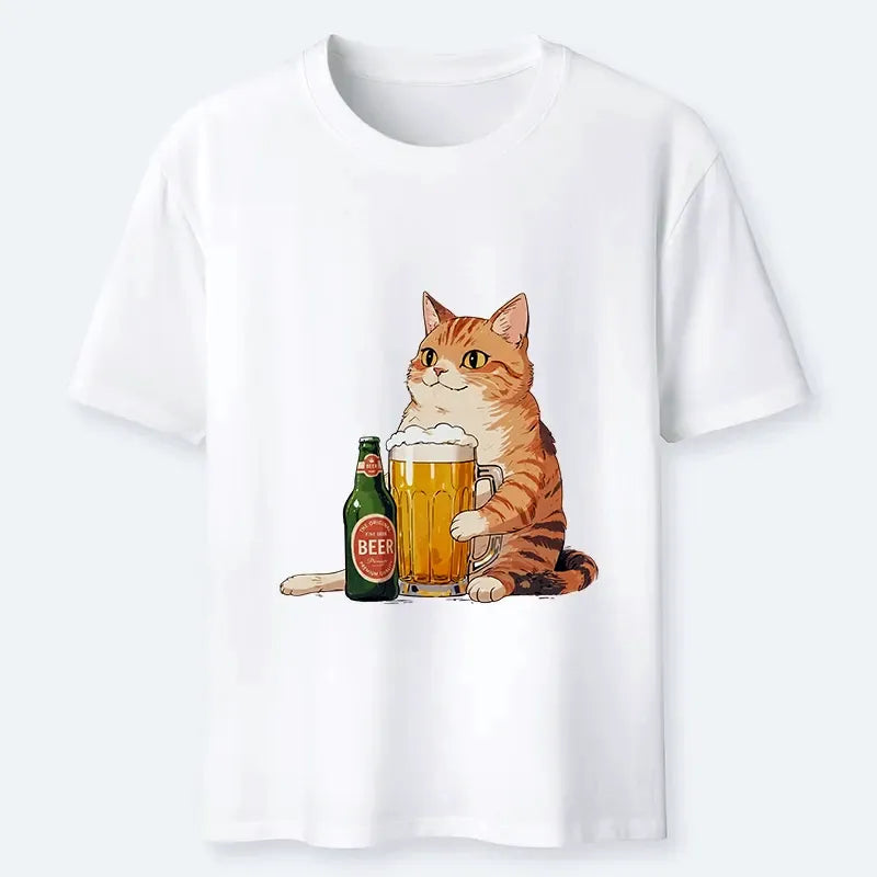 Casual Beer Cat Shirt On Sale