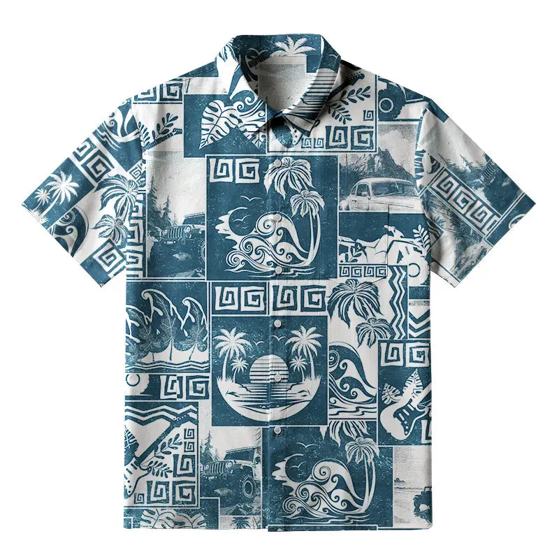 Kyoto-Lion Tropical Island Collage Button-up Shirt