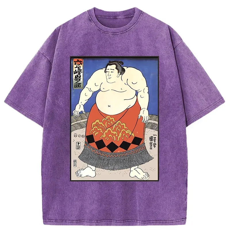 sumo wrestler washed t shirt free shipping