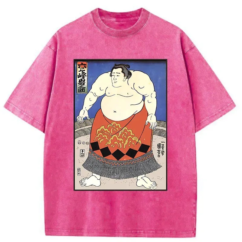 sumo wrestler washed t shirt free shipping