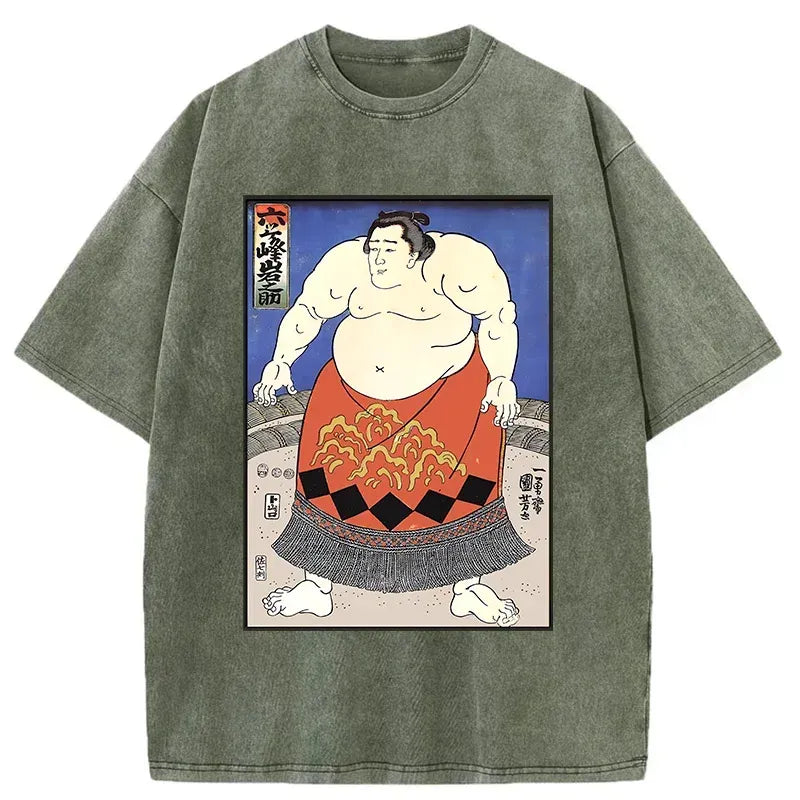 sumo wrestler washed t shirt free shipping