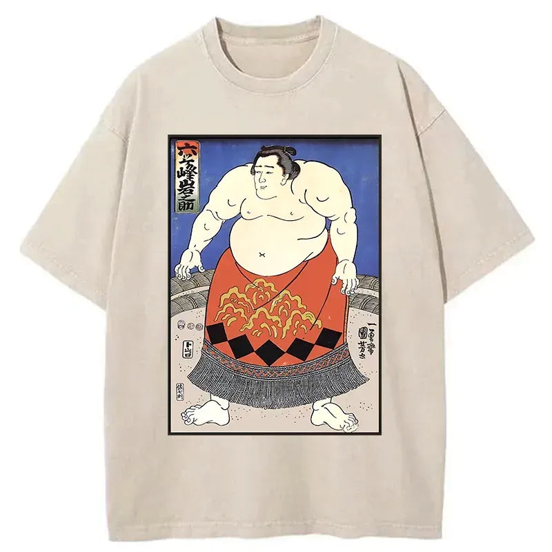 sumo wrestler washed t shirt free shipping