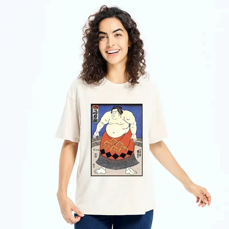 sumo wrestler washed t shirt free shipping