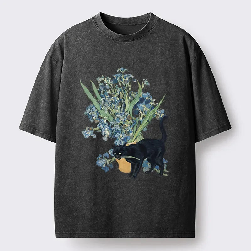 Japanese black cat orchid washed t-shirt
