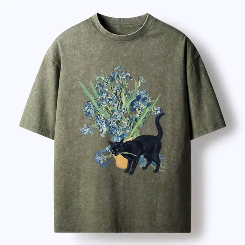 Japanese black cat orchid washed t-shirt