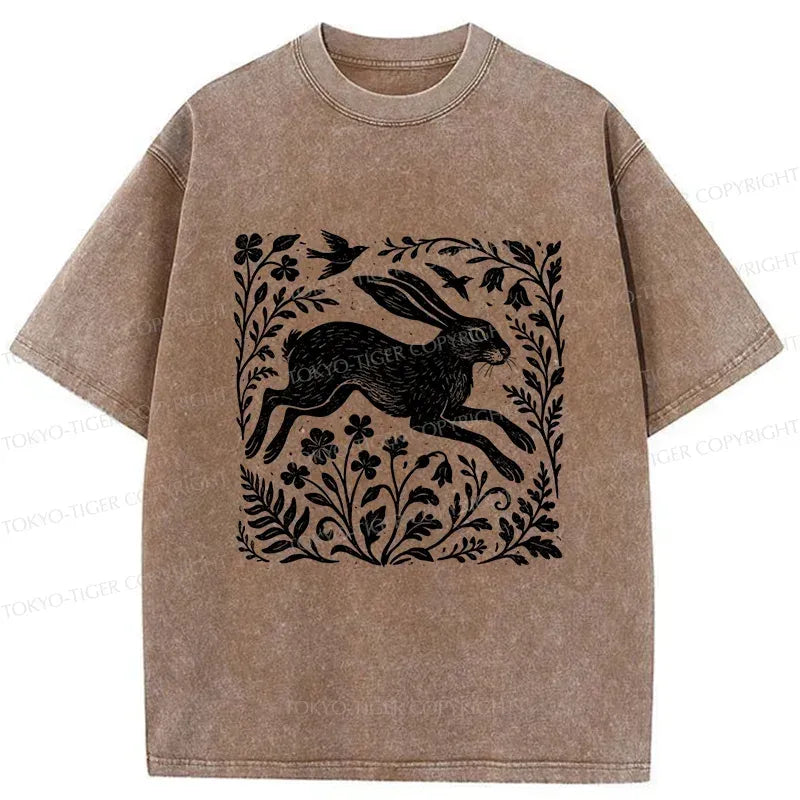 Kyoto-Lion Woodcut Rabbit Washed T-Shirt