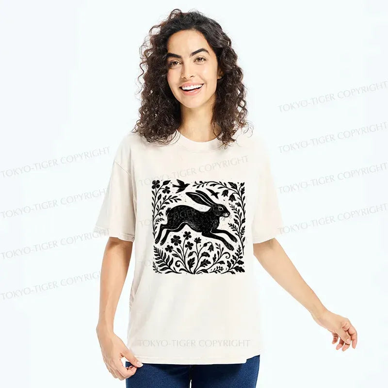Japanese Woodblock Rabbit Washed T-Shirt