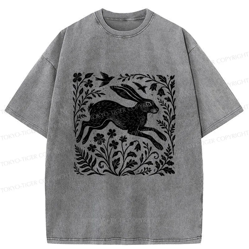 Japanese Woodblock Rabbit Washed T-Shirt