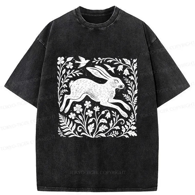 Japanese Woodblock Rabbit Washed T-Shirt