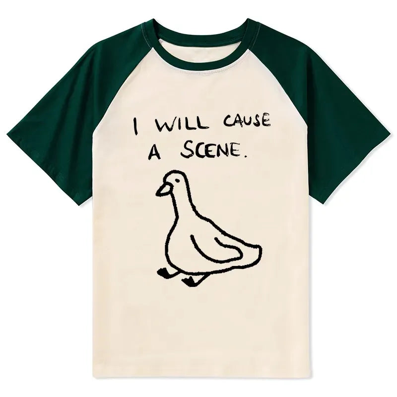 Kyoto-Lion Stupid Goose Funny Japan Retro Raglan T-shirt