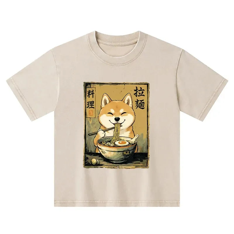 kids shiba eating ramen t-shirt