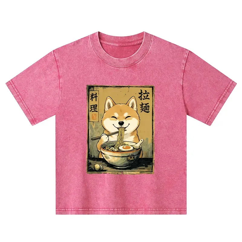 kids shiba eating ramen t-shirt