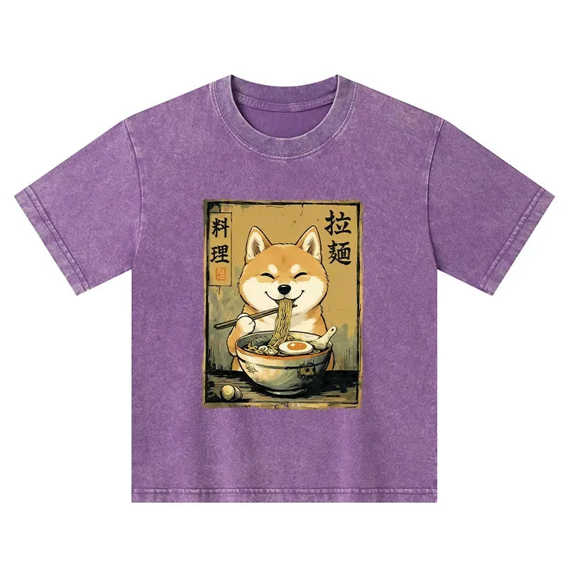 kids shiba eating ramen t-shirt