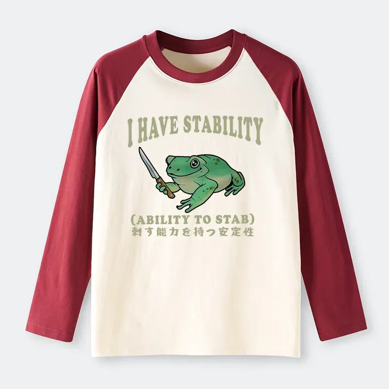 Kyoto-Lion Mentally Stable Assassin Frog Raglan Long Sleeve T-shirt