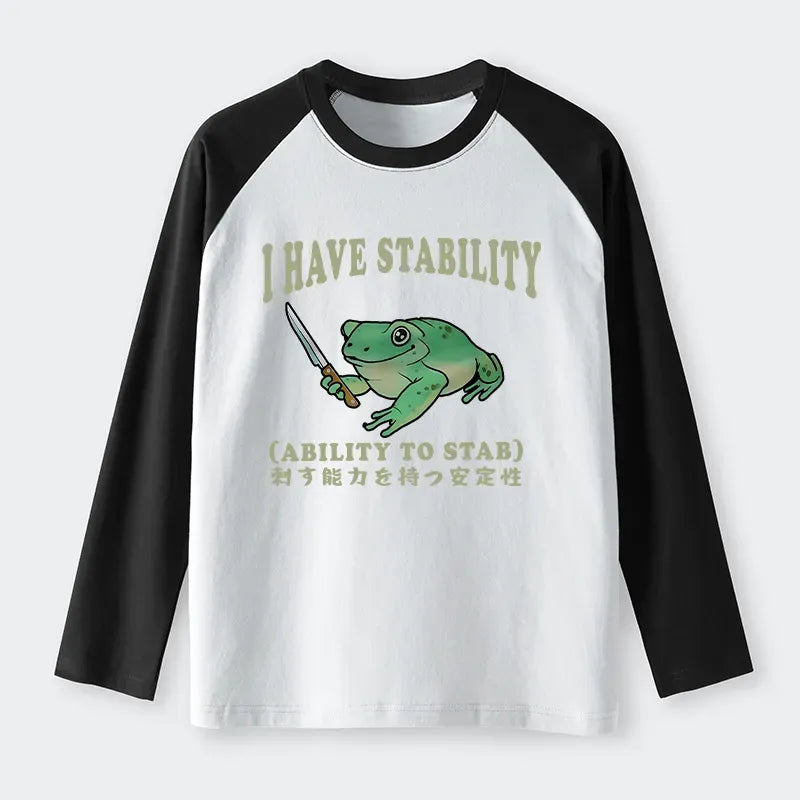 Kyoto-Lion Mentally Stable Assassin Frog Raglan Long Sleeve T-shirt