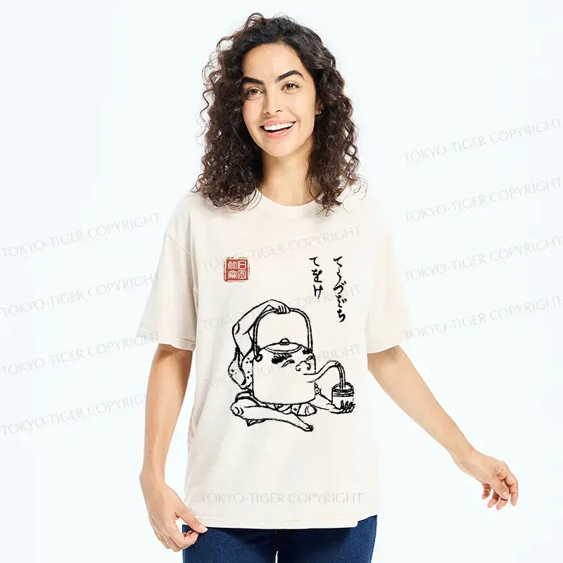 Kyoto Lion washed T-shirt for Japanese street style
