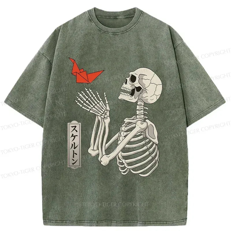 Kyoto-Lion Flying Paper Cranes Washed T-Shirt
