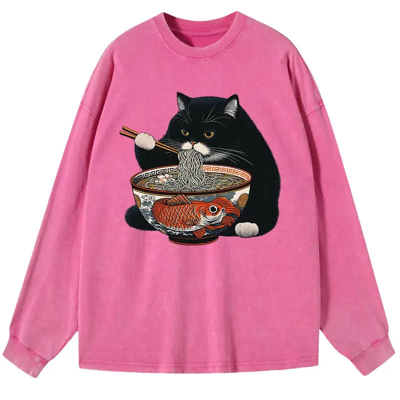Retro Kyoto Lion Cat Ramen Shirt for Vacation