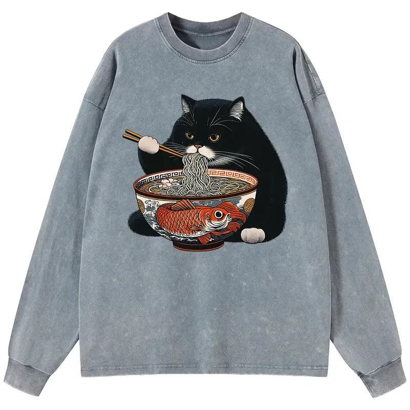 Retro Kyoto Lion Cat Ramen Shirt for Vacation