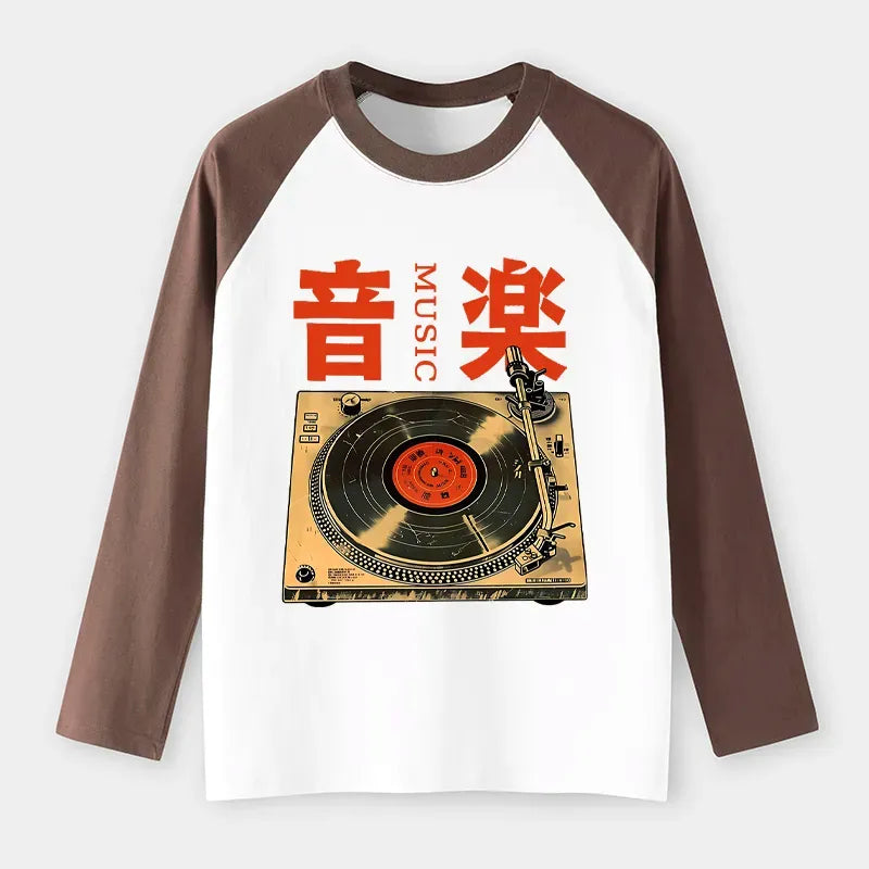 Retro Record Player Raglan Long Sleeve T-shirt