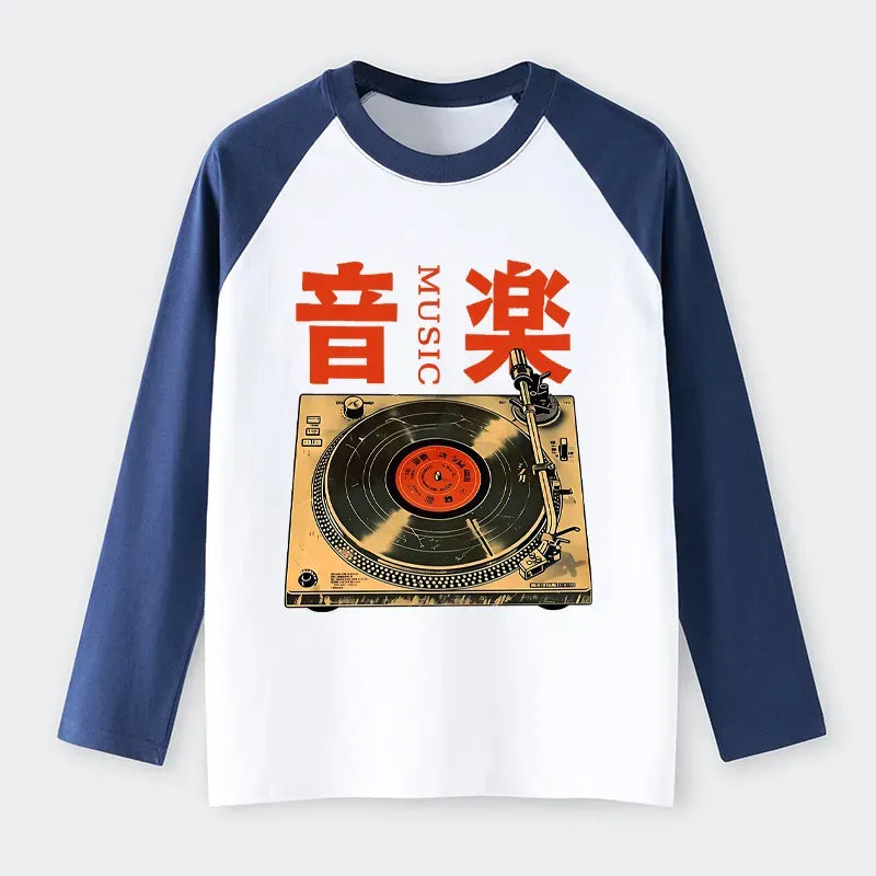 Retro Record Player Raglan Long Sleeve T-shirt
