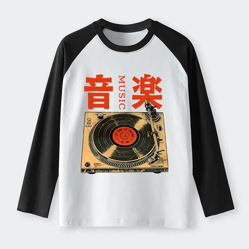 Retro Record Player Raglan Long Sleeve T-shirt