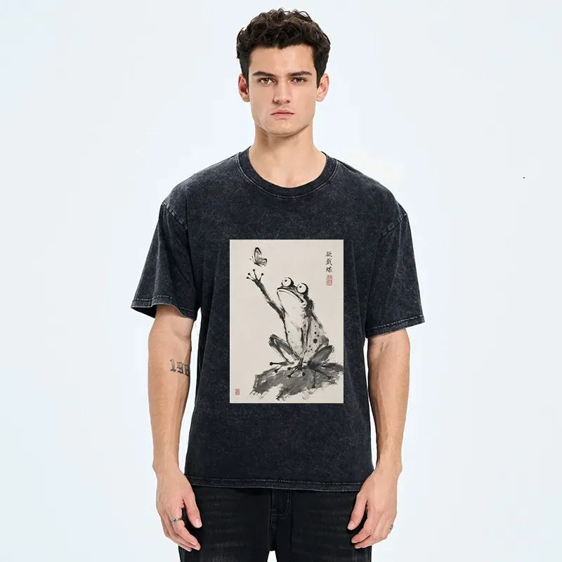Washed Ukiyo-e T-Shirt for Summer