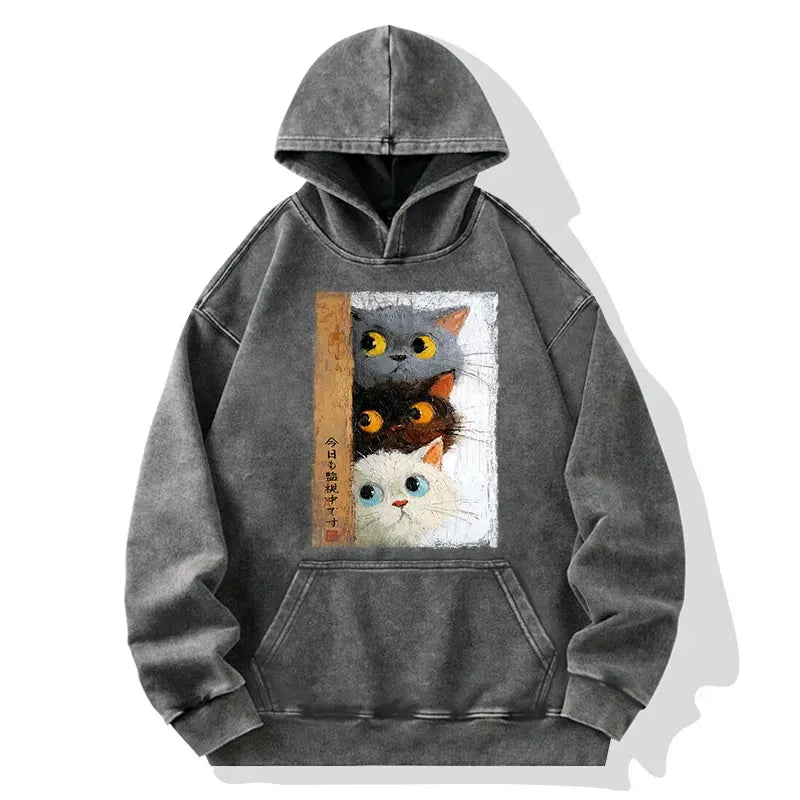 Kyoto-Lion Three Cute Cats Watch You Washed Hoodie