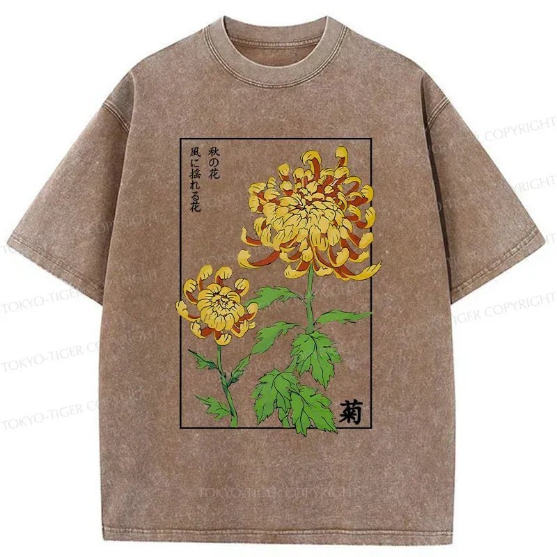 Kyoto-Lion Retro Chrysanthemum Washed T-Shirt