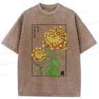 Kyoto-Lion Retro Chrysanthemum Washed T-Shirt