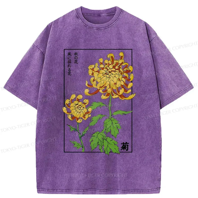 Kyoto-Lion Retro Chrysanthemum Washed T-Shirt