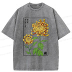 Kyoto-Lion Retro Chrysanthemum Washed T-Shirt