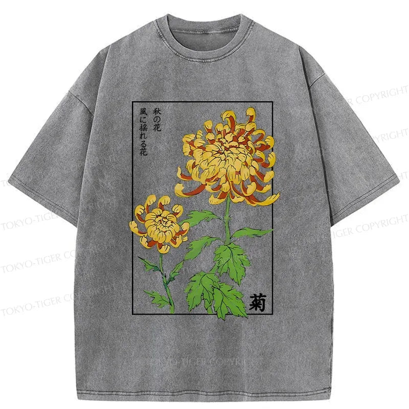 Kyoto-Lion Retro Chrysanthemum Washed T-Shirt