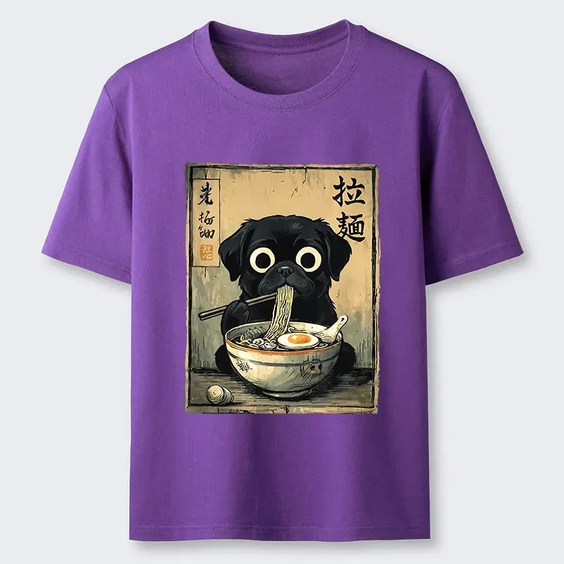 Kyoto-Lion Cute Black Dog Eating Hot Ramen Classic T-Shirt