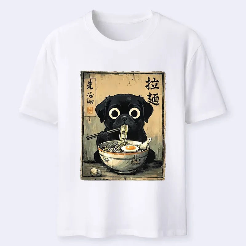 Kyoto-Lion Cute Black Dog Eating Hot Ramen Classic T-Shirt