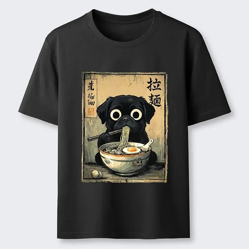 Japanese cute dog eating ramen t-shirt