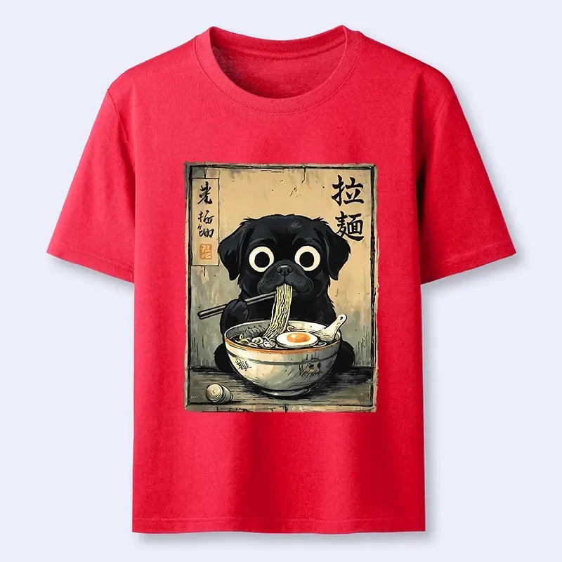 Kyoto-Lion Cute Black Dog Eating Hot Ramen Classic T-Shirt